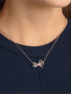 Swarovski Rose Gold and White Crystal Bow Necklace